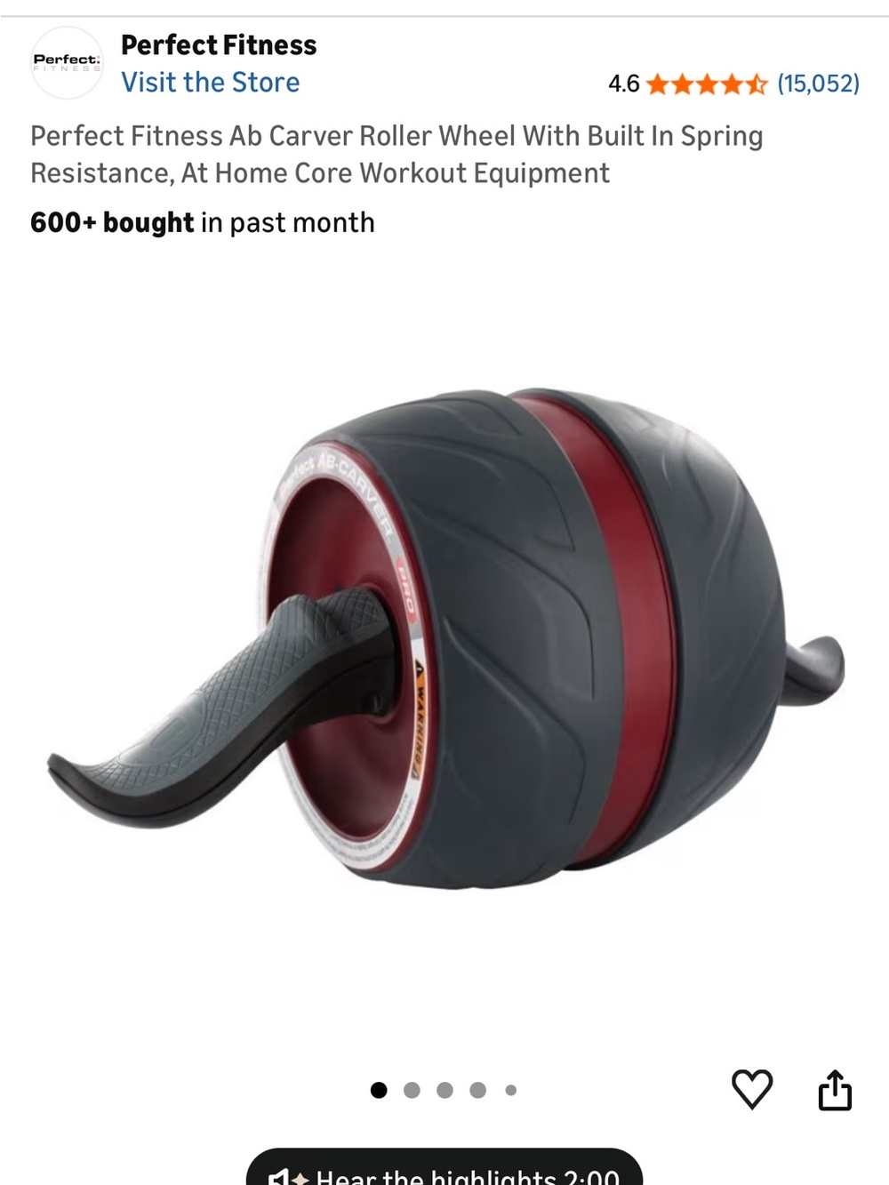 Perfect Fitness Ab Carver Pro Roller Wheel with Spring Resistance GUC